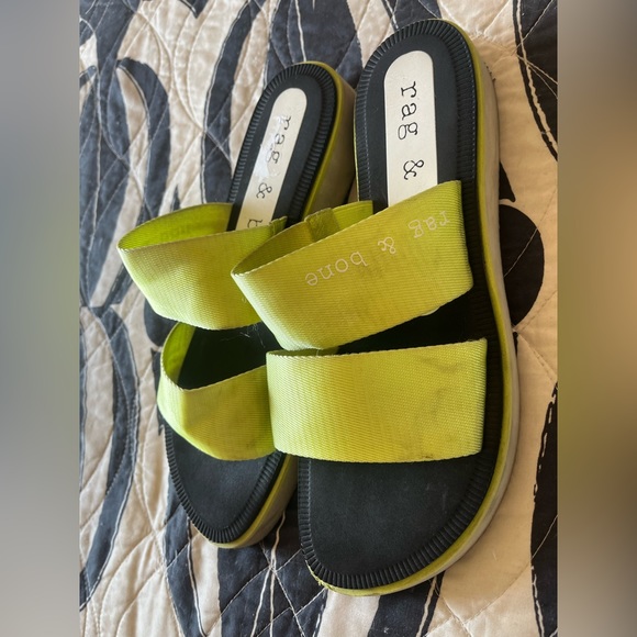 SOLD❤️ RAG & BONE Mila Neon Yellow Acid Green Slide Double Strap Sandal - Picture 8 of 12